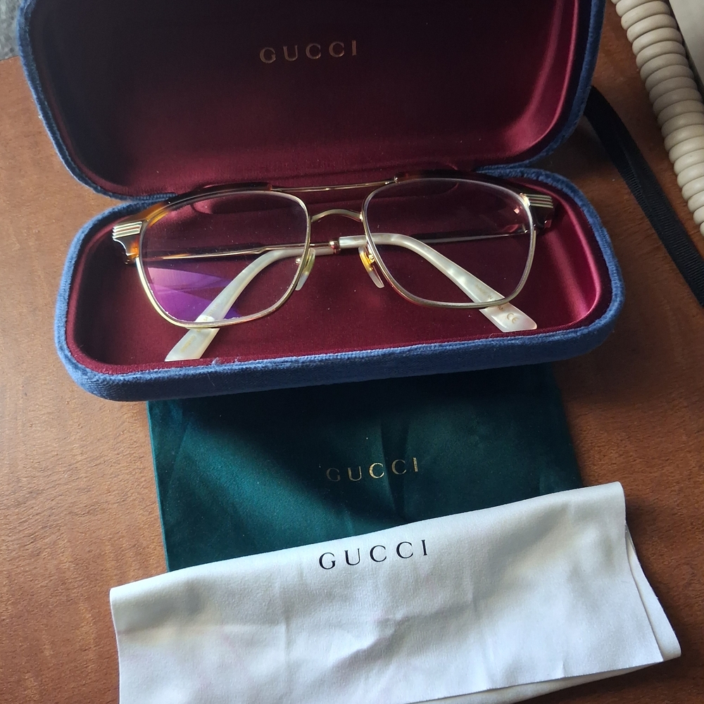 Gucci Gold and White Eyewear with Case